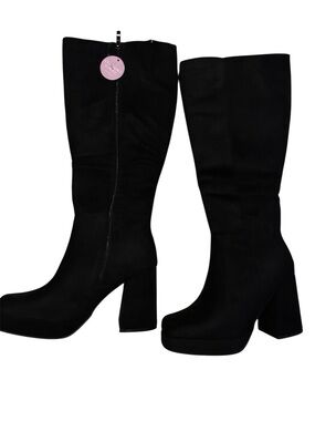 Top Moda” High Trumpet Heel Faux black Suede Knee-High Boots size 7